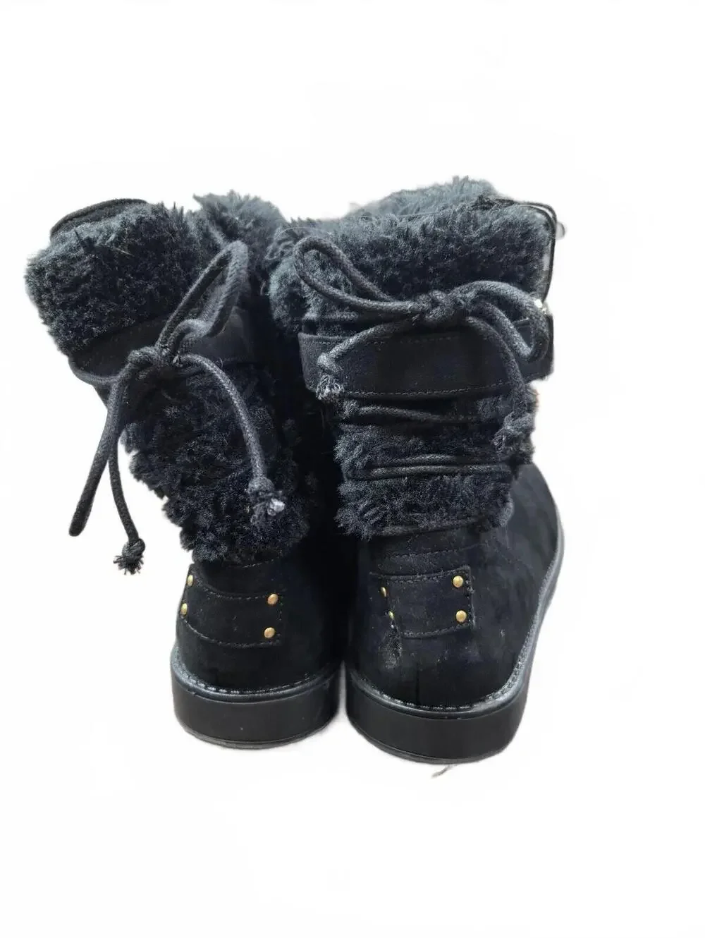 Guess Black Suede and Faux Fur Winter Boots with Gold G Logo